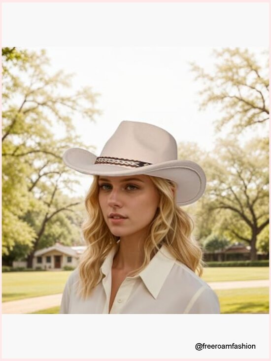 Vintage Wide Brim Cowgirl Fedora Hat with Adjustable Strap main image 6